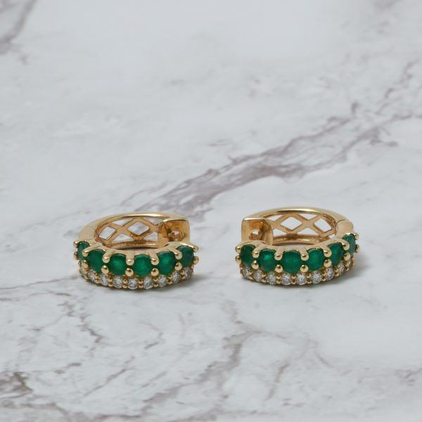Aretes oro amarillo esmeralda y brillantes