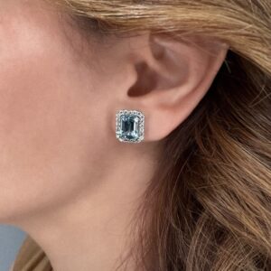 Aretes de aguamarinas con diamantes en oro blanco