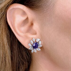 Aretes de zafiros con diamantes en oro blanco