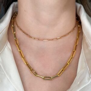 Collar “paper clip” de oro amarillo y oro rosado
