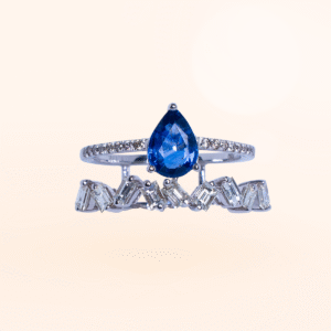 Anillo Zafiro Oro Blanco Diamantes