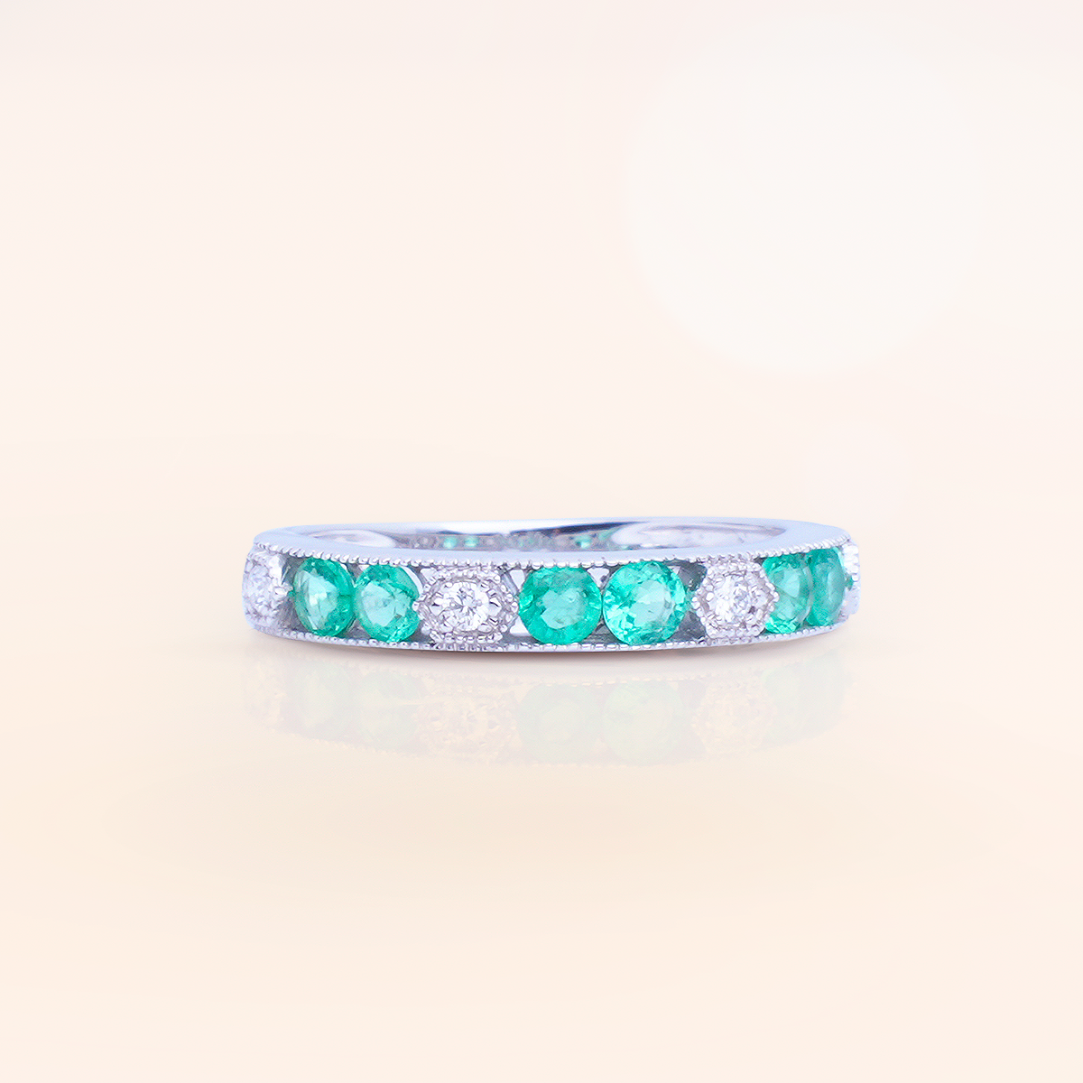 Anillo Esmeralda Oro Blanco Diamantes