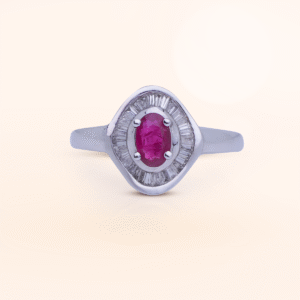 Anillo Rubí Oro Blanco Diamantes