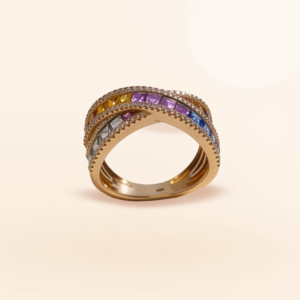 Anillo Oro Amarillo Zafiro y Diamantes